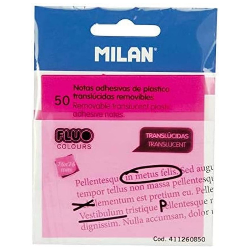 MILAN 50 NOTAS ADHESIVAS TRANS. ROSA