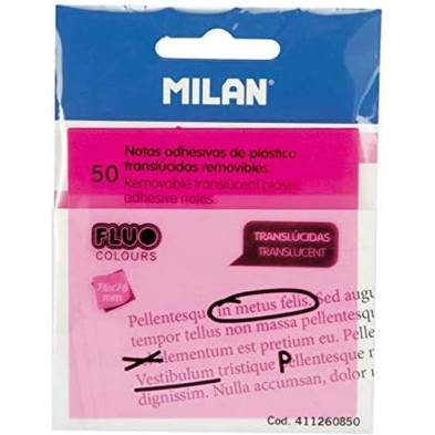 MILAN 50 NOTAS ADHESIVAS TRANS. ROSA