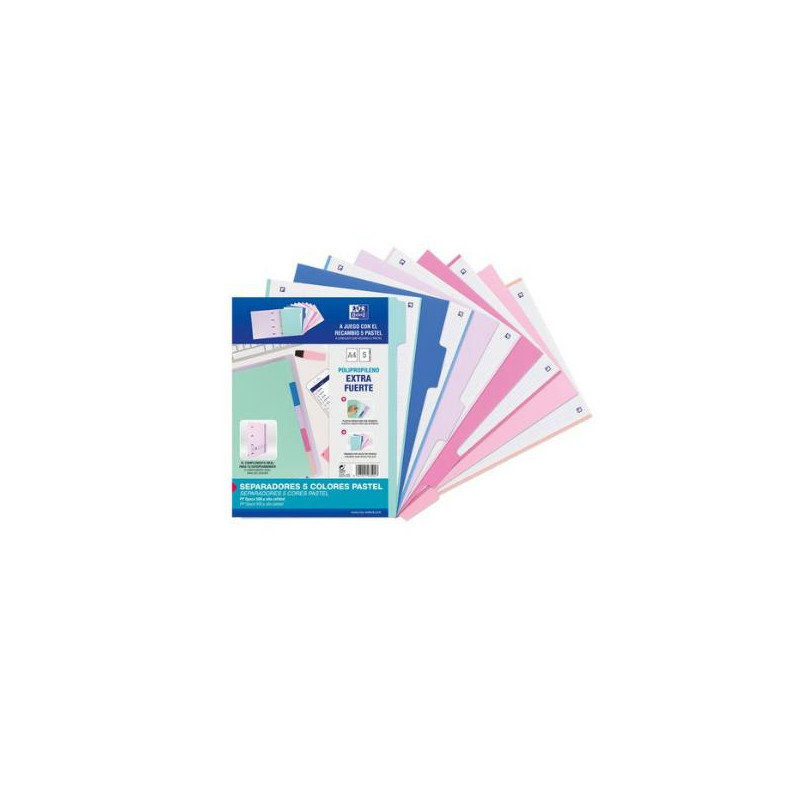 OXFORD PTE. 5 SEPARADORES A4 PASTEL EXTRA FUERTE