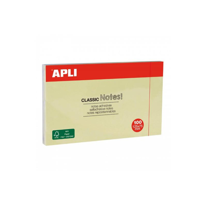 APLI 100 NOTAS ADHESIVAS 75 X 125 AMARILLO