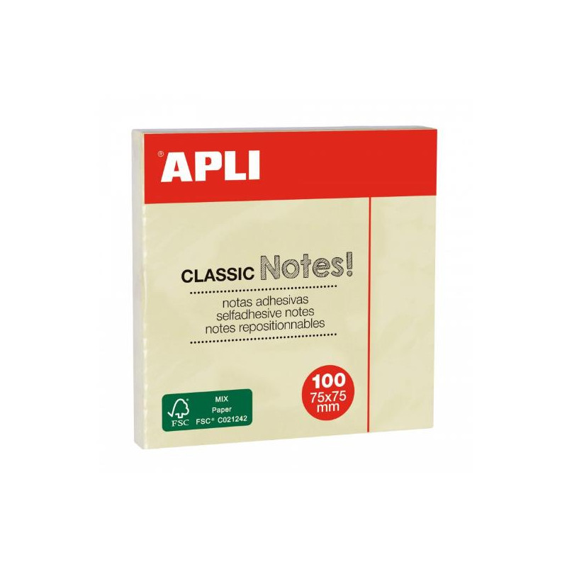 APLI 100 NOTAS ADHESIVAS 75 X 75 AMARILLO
