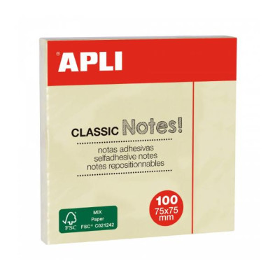 APLI 100 NOTAS ADHESIVAS 75 X 75 AMARILLO