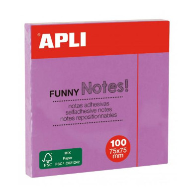 APLI 100 NOTAS FUNNY ADHESIVAS 75 X 75 LILA