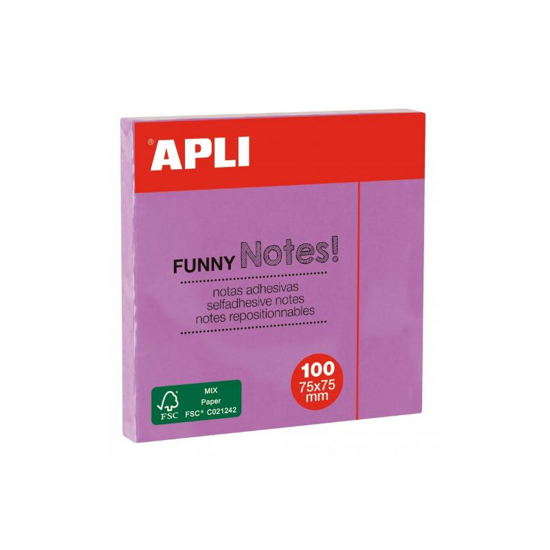 APLI 100 NOTAS FUNNY ADHESIVAS 75 X 75 LILA