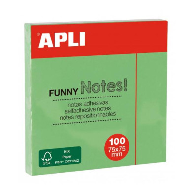 APLI 100 NOTAS FUNNY ADHESIVAS 75 X 75 VERDE