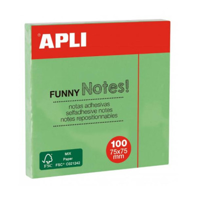 APLI 100 NOTAS FUNNY ADHESIVAS 75 X 75 VERDE